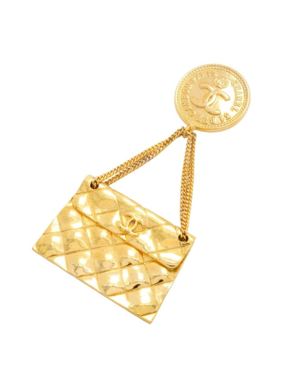 Chanel Brooch Vintage CC Logo Bag Motif Gold Plated
